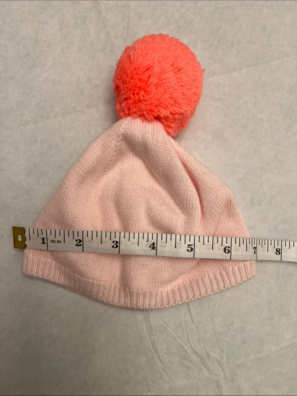 Janie and Jack | Infant Baby Pink Beanie Hat with Coral Pom Pom Size 0-3M